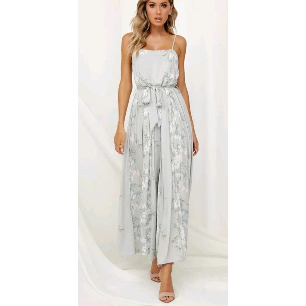 Hello Molly Wide Leg Jumpsuit Sun Dress Aldridge Sz M Dusty Blue Foral Fairycore - Picture 2 of 7